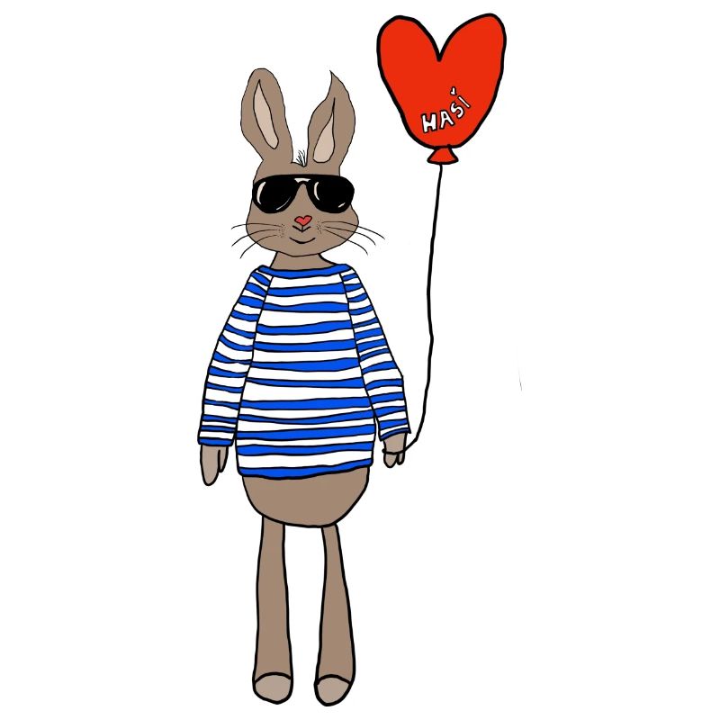 Hase im Streifenpulli mit Herzballon