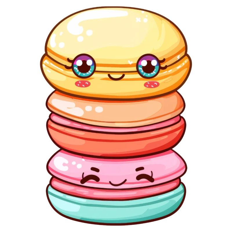 Stack of kawaii macarons with happy faces