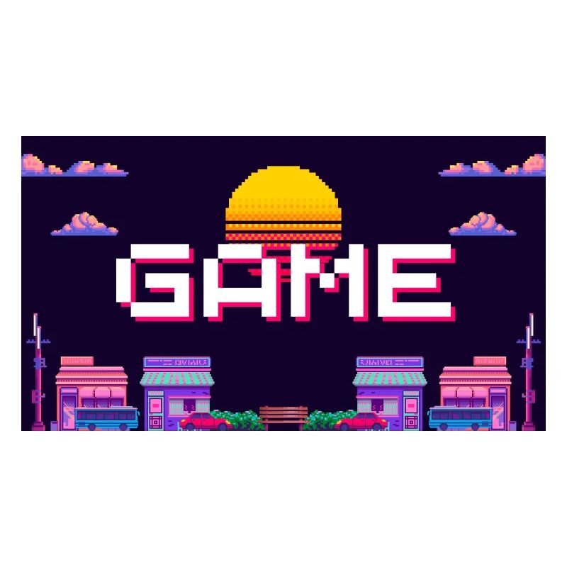 Retro Pixel Game Sunset Design