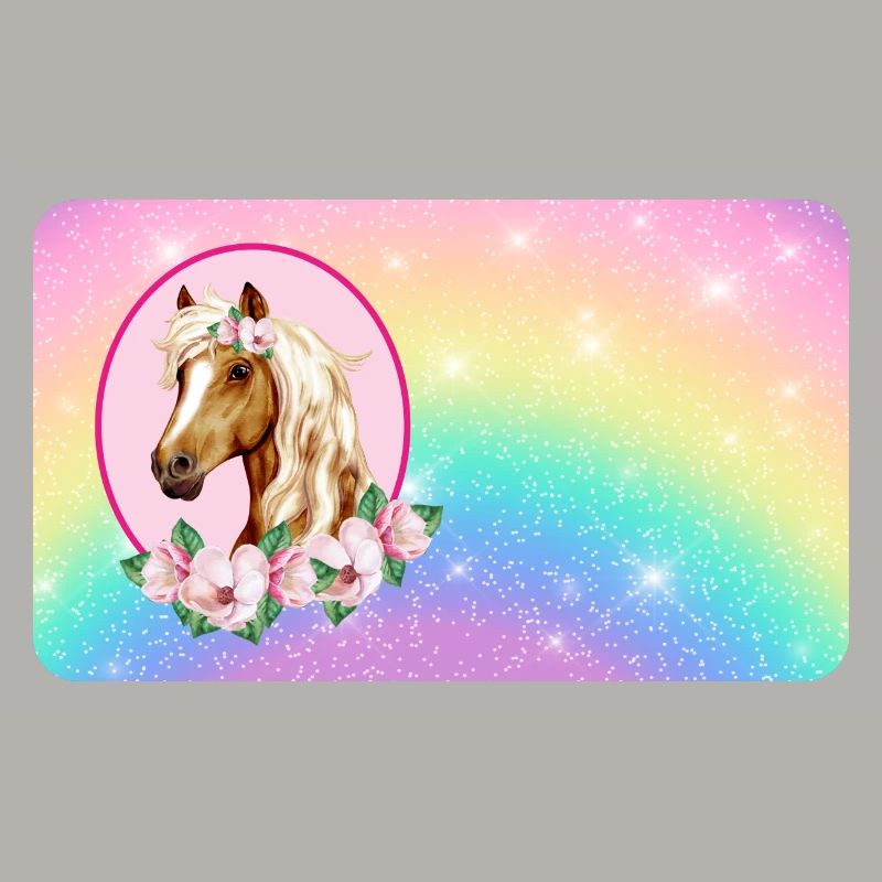 Pferd mit Blumen und Glitter Regenbogen 
