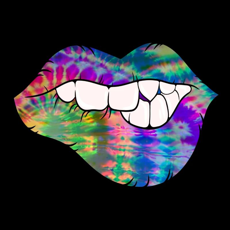groovy tie dye biting lip
