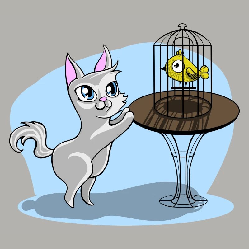 Chat avec oiseau