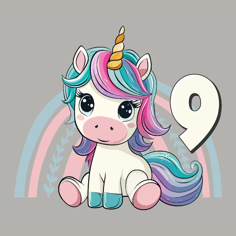 9. Geburtstag Einhorn Regenbogen Süß Niedlich