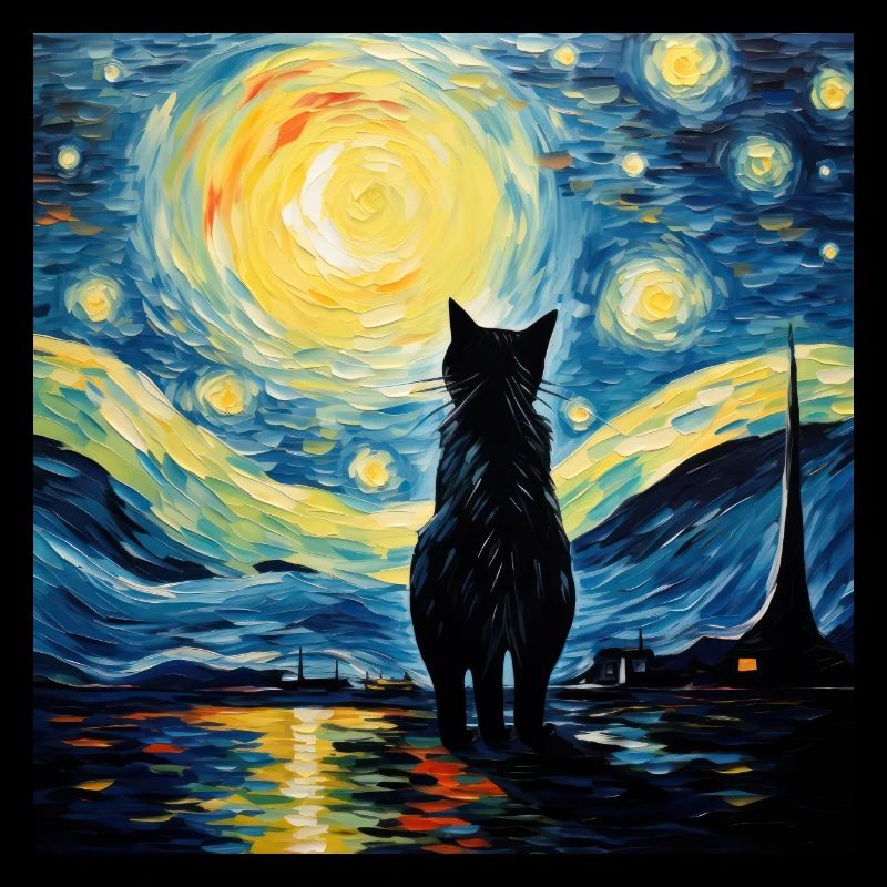 Chat, Motif De Chat, Van Gogh, Nuit Étoilée