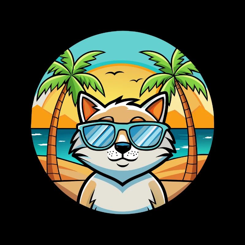 Chat Drôle Dessin Animé Plage De Soleil De Plage Autocollant