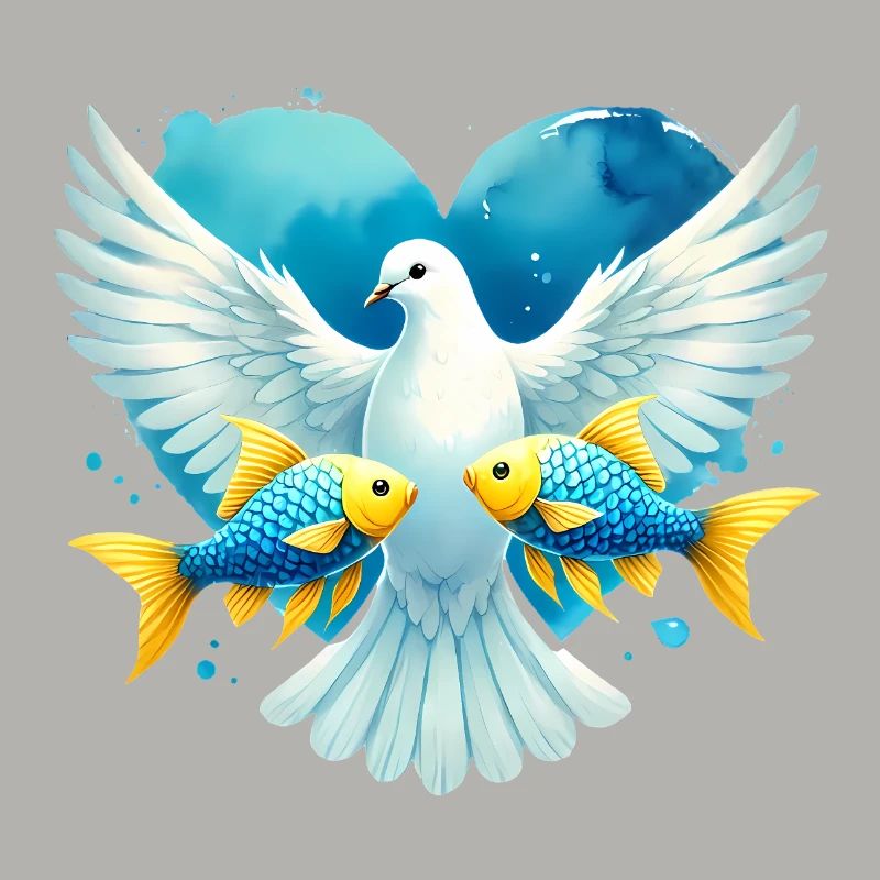 Peace Dove with Blue Heart Fish