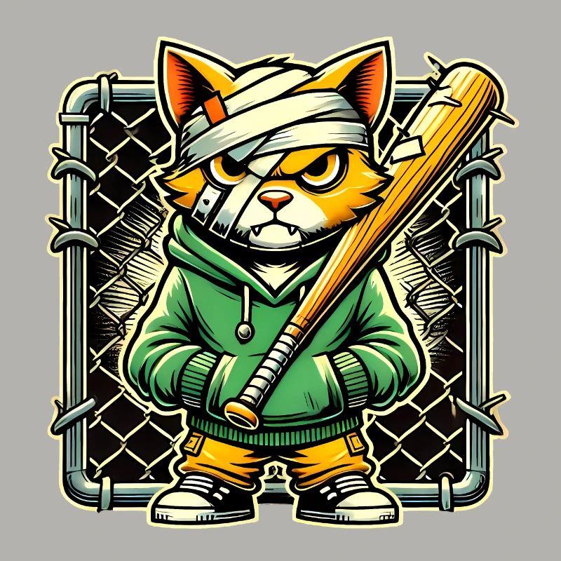 Fierce Cat with Bat Graphic Design