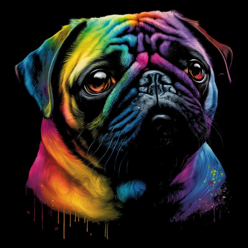 Mops Hund in Regenbogenfarben
