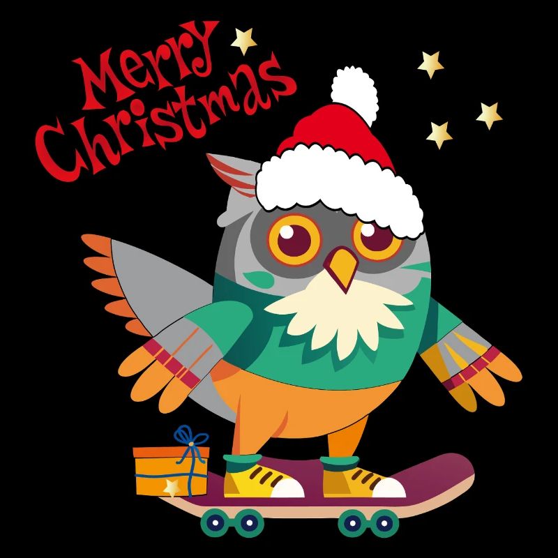 Hibou de Noël sur planche à roulettes