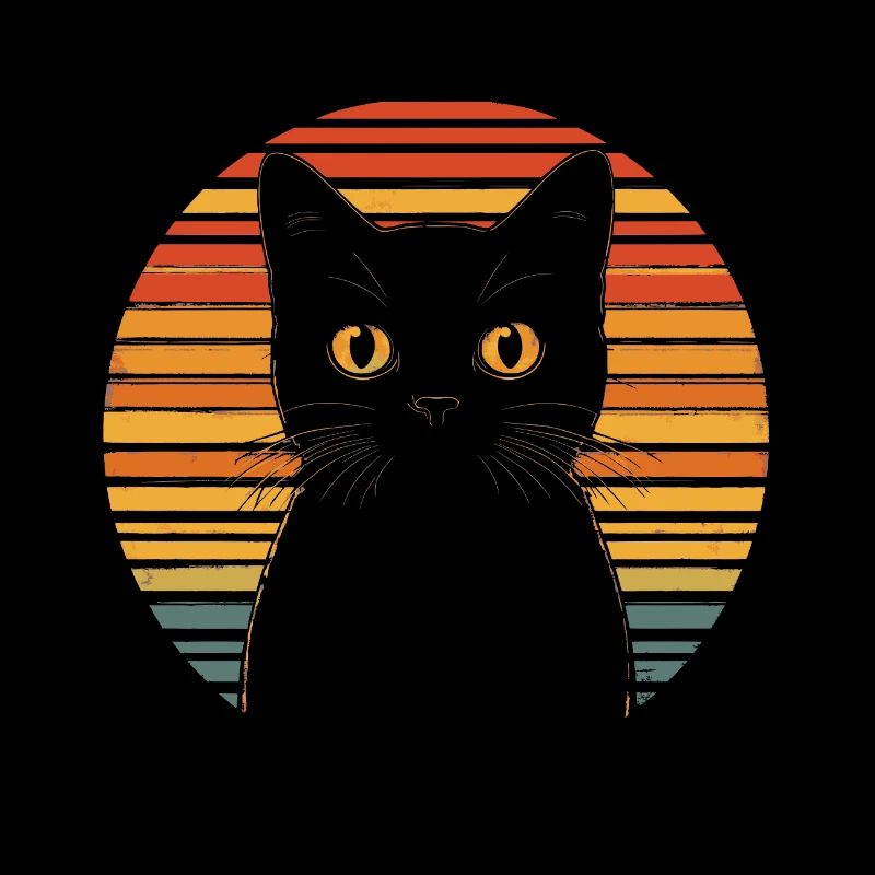 Chat Noir Vintage Coucher de soleil