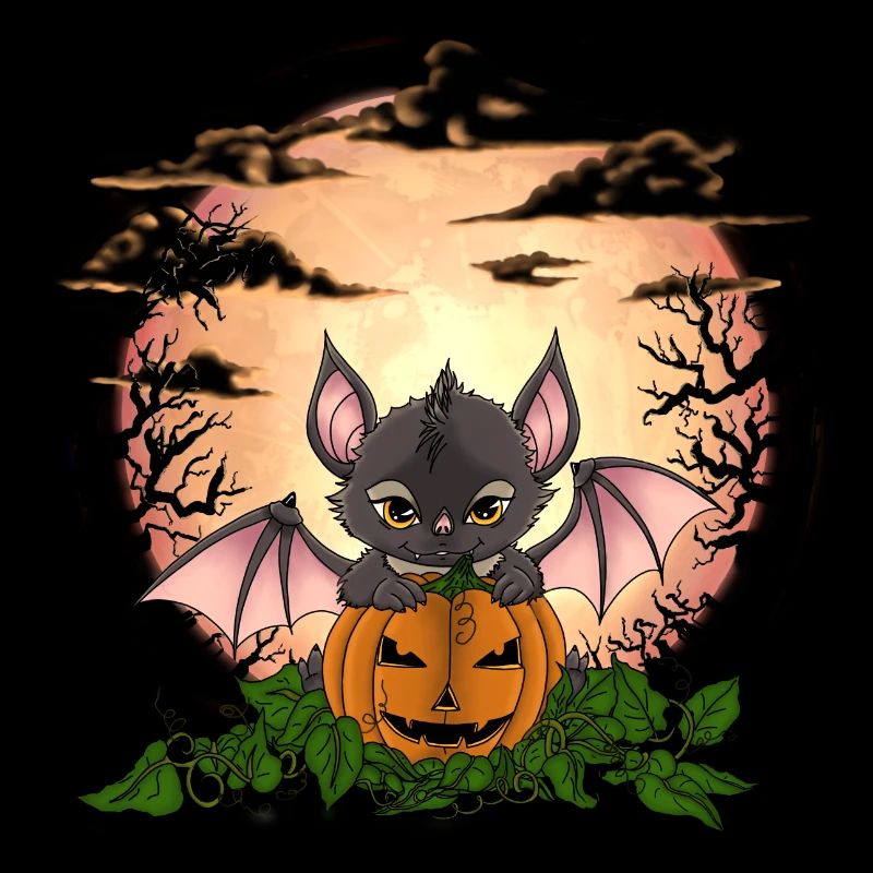 Bat before the full moon on Halloween
