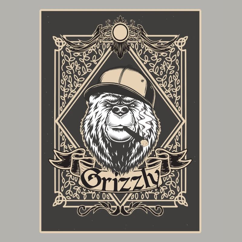 Grizzly Bär mit Kappe und Zigarre