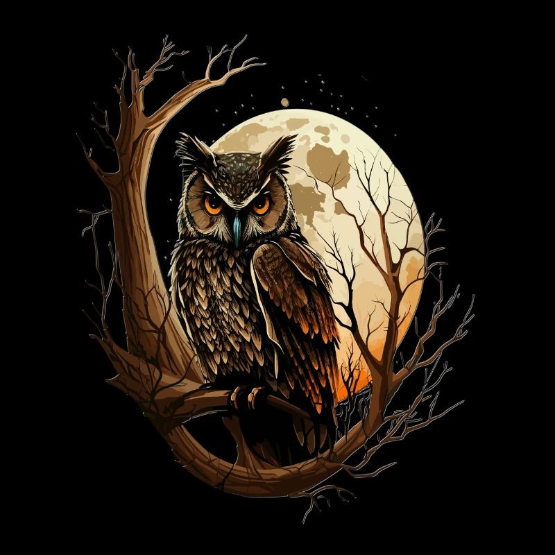 Owl Vollmond Eule im Wald Nachteule