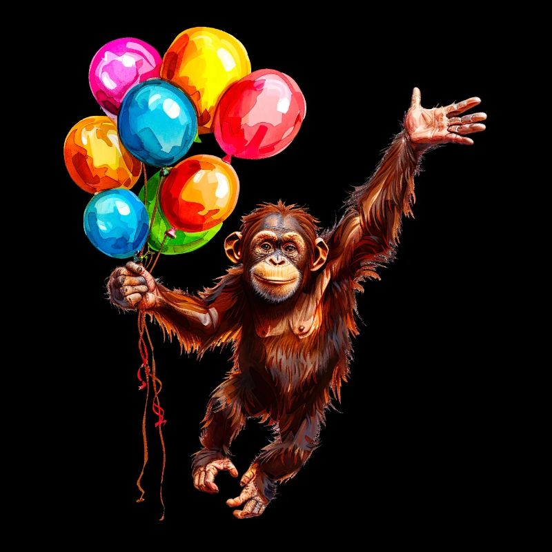Affe mit Bunten Luftballons als Glücksbringer