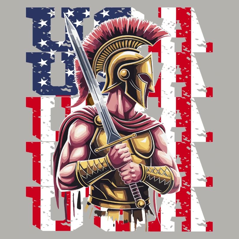 Guerrier spartiate des États-Unis avec épée devant le drapeau