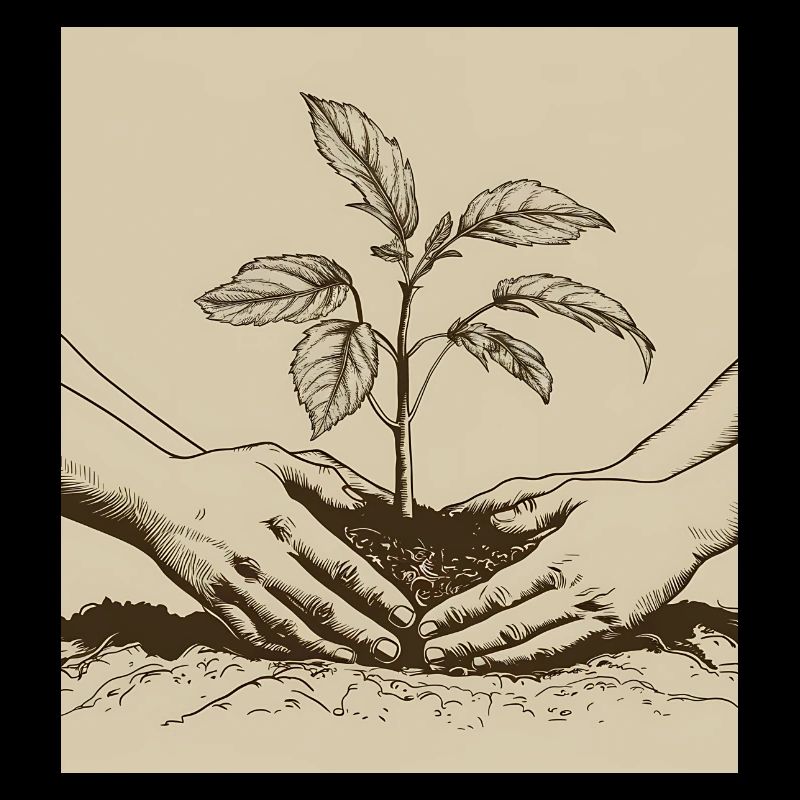 two hands planting a young tree
