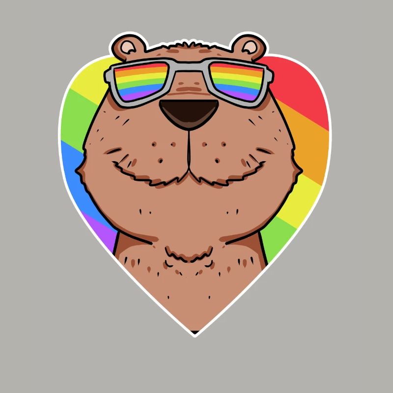 Regenbogen - Capybara mit Brille und Herz