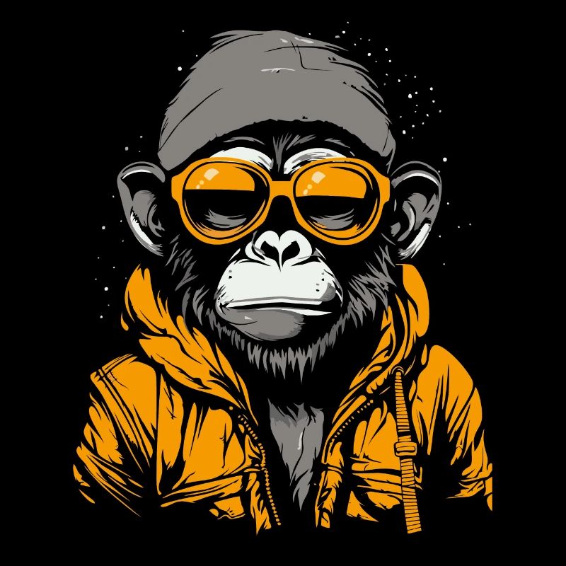 Veste cool, lunettes de soleil, singe cool