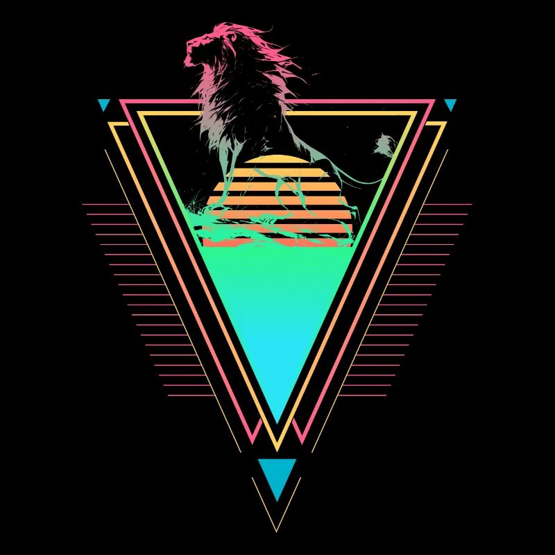 Lion Vaporwave Synthwave 90s 80s coucher de soleil