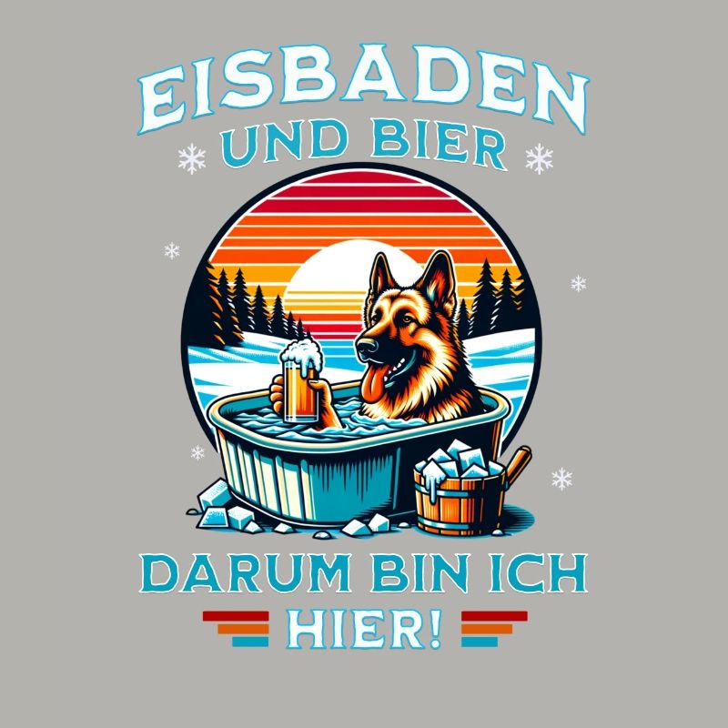 Eisbaden Schäferhund - Bier Eisbader Winterspaß