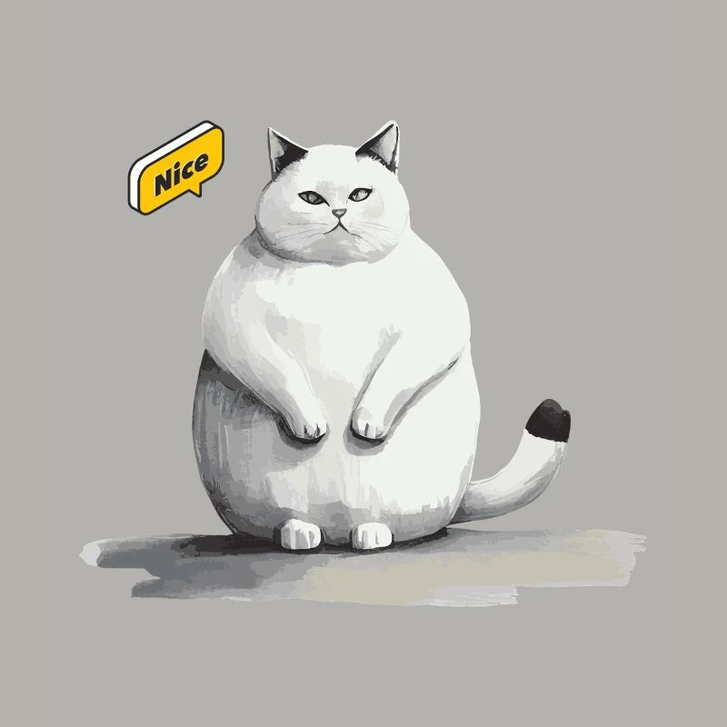 mignon chat blanc gras avec bulle de dialogue