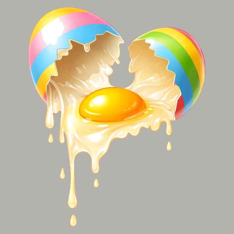 Broken Easter egg with flowing egg yolk