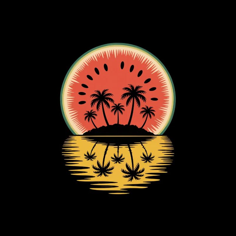 Sunset Island Palm Trees Reflection
