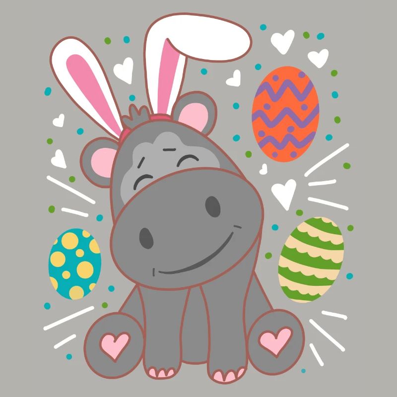 Hippo Wearing Rabbit Ears Funny Easter Sunday