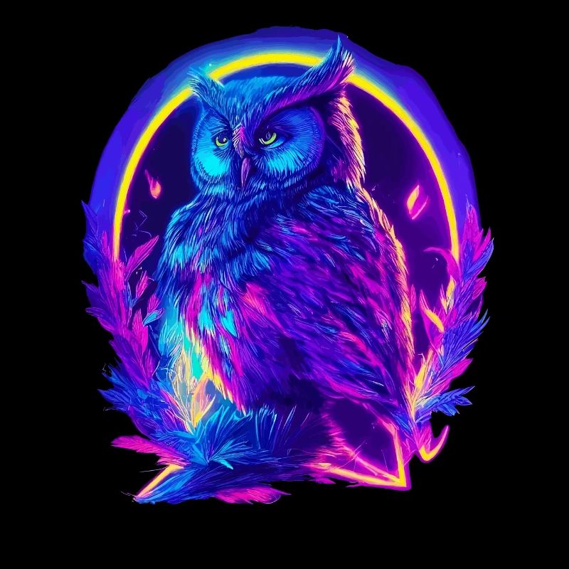 Mystisch leuchtende Eule Neon Synthwave