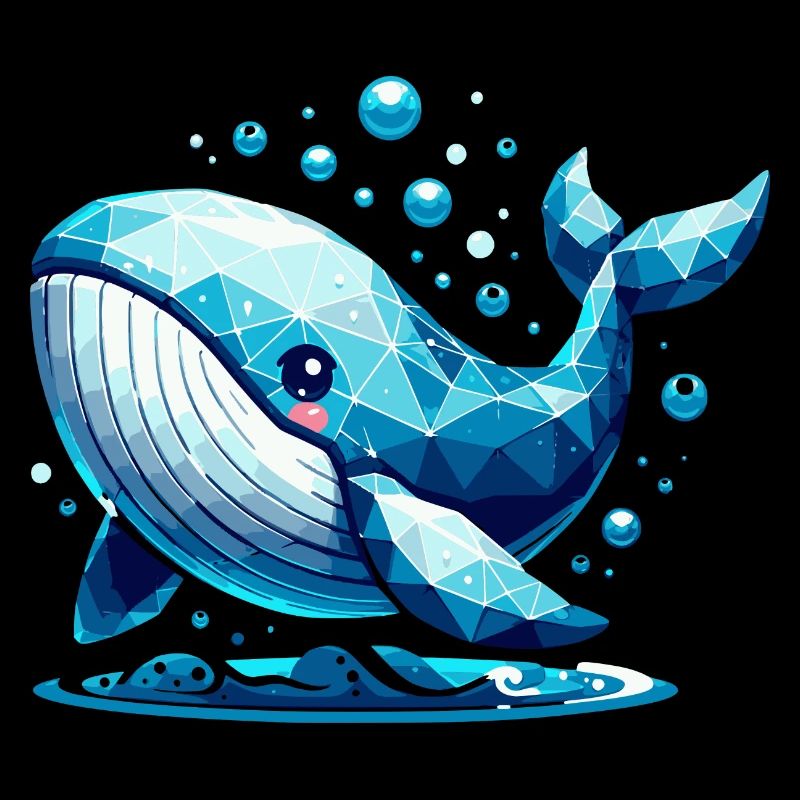 Cute Whale with Air Bubbles in Polygon Style