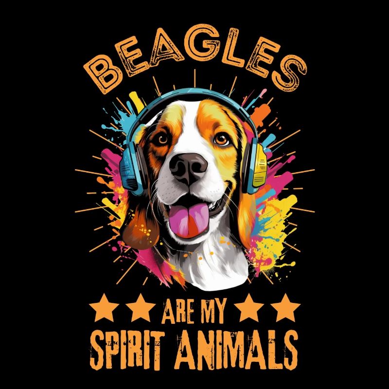 Bunter Beagle mit Kopfhörer