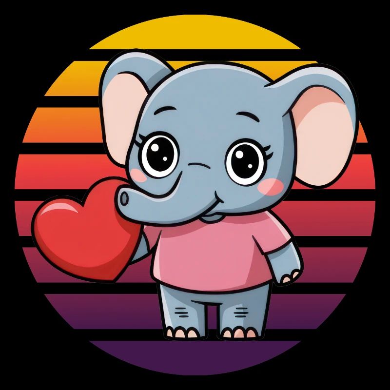 Elephant with Heart - Retro Vintage Sunset