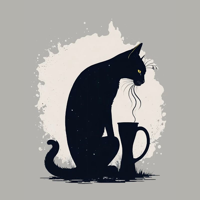 Black cat with coffee cup