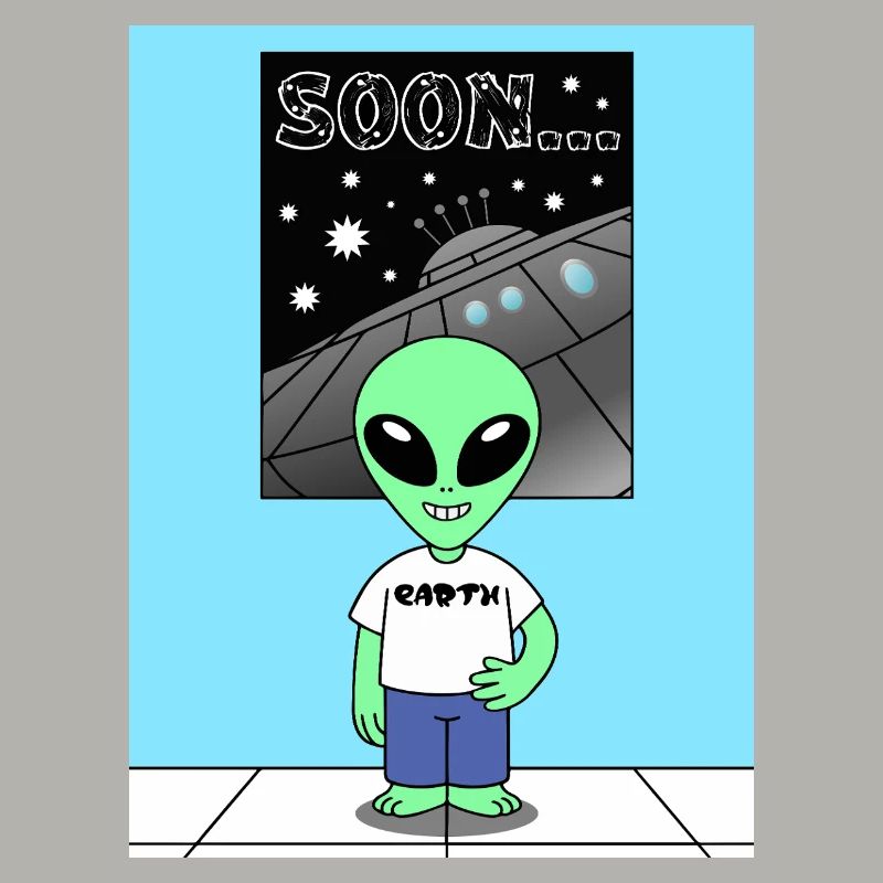 Alien devant le vaisseau spatial Terre