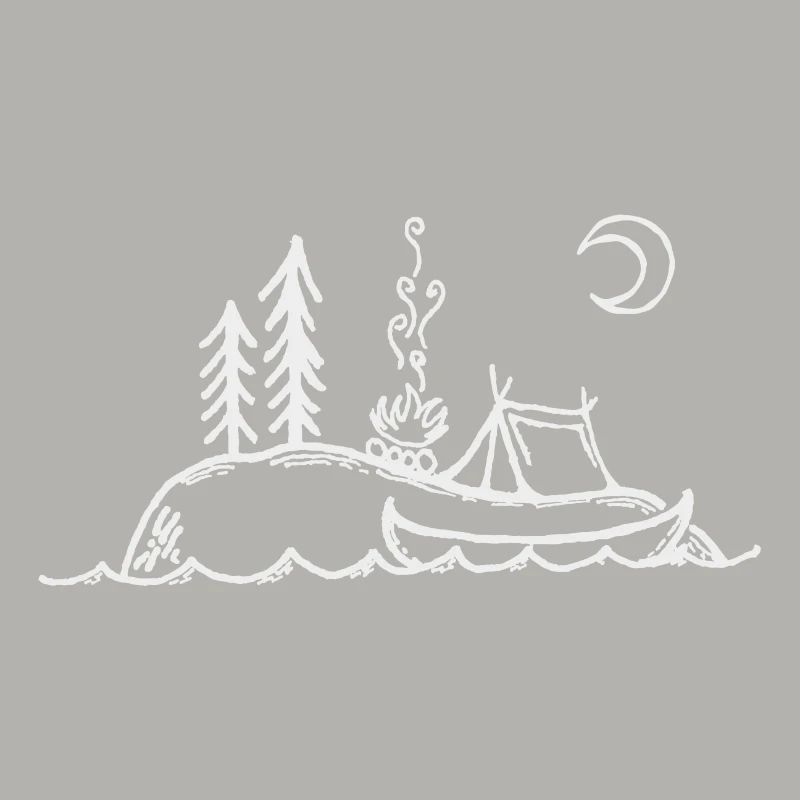 Île, feu de camp, camping et canoë