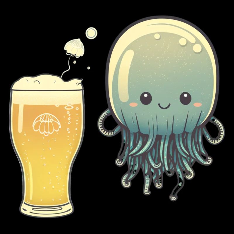 Drôle de méduse avec un verre de bière