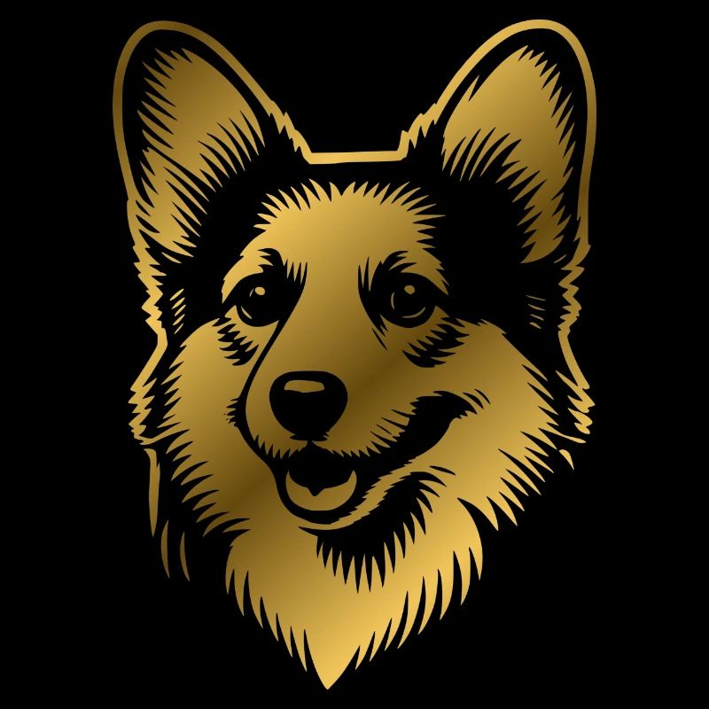 Corgi dessin tête de chien or