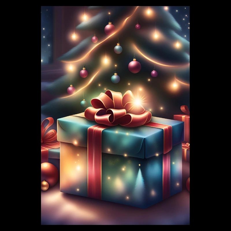 Festive gift box under a Christmas tree