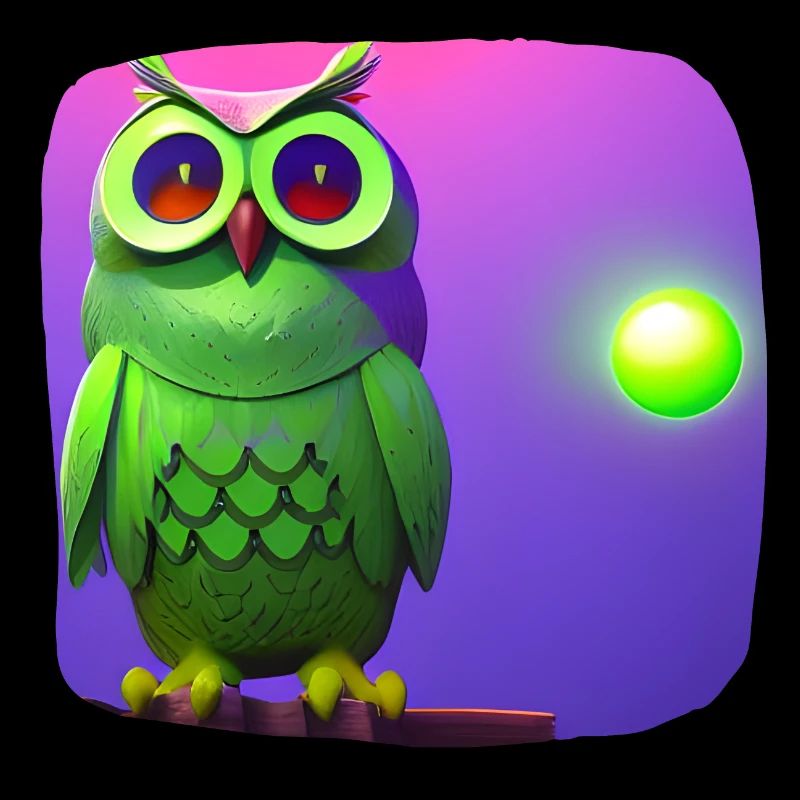 Drôle de hibou vert avec de grands yeux