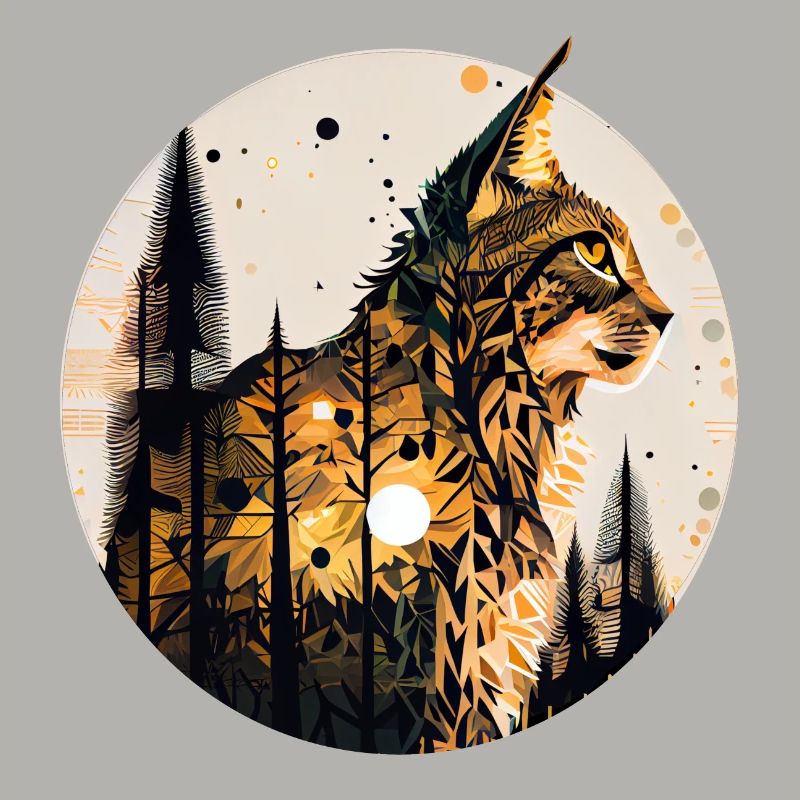 Lynx with moon in the forest with pattern
