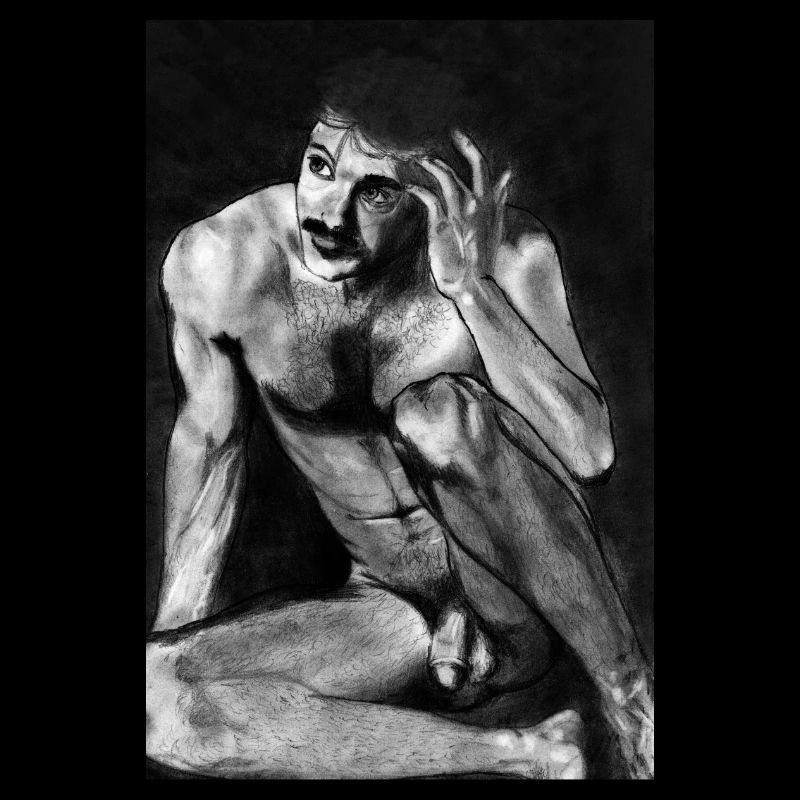 Nackter Mann mit Schnurrbart