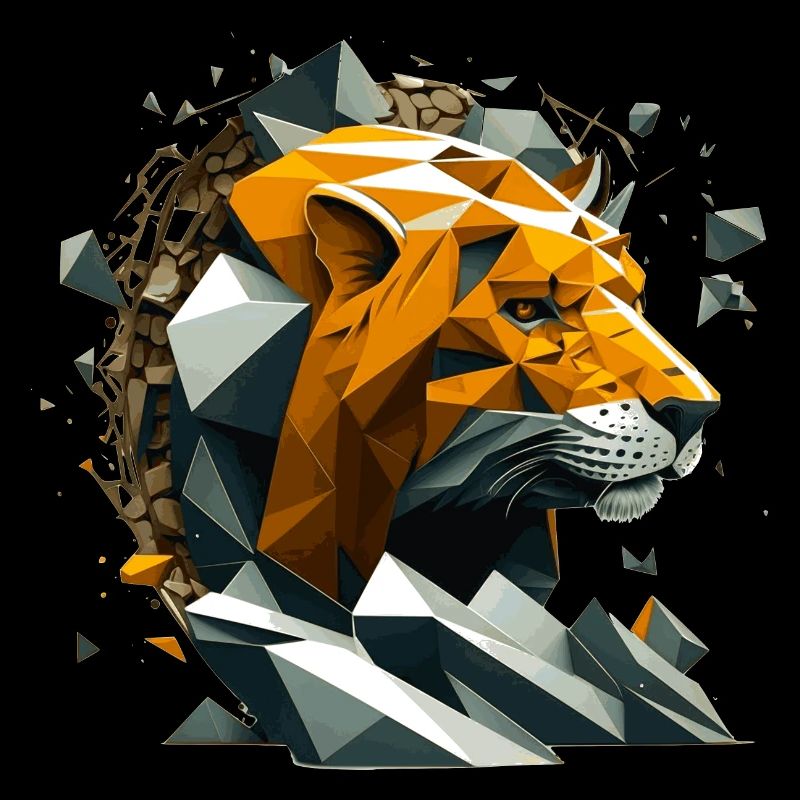 Tête de lion 3D ou visage de lion dans le style polygonal