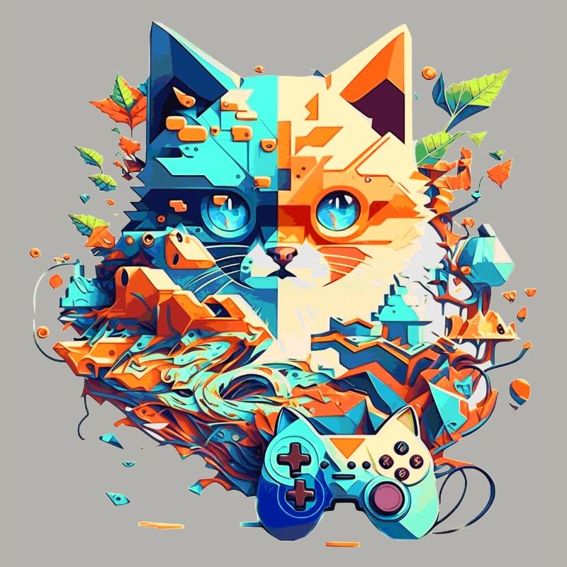 Katzengesicht als Videospieler mit Controller