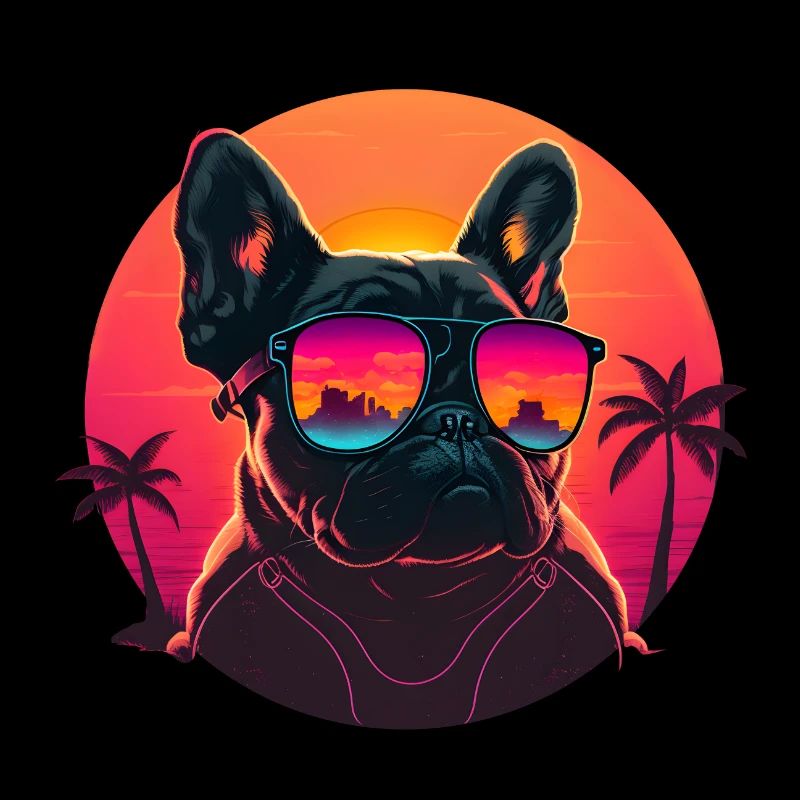 Synthwave french bulldog Sunset