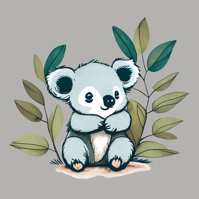 Koala bear with eucalyptus leaves