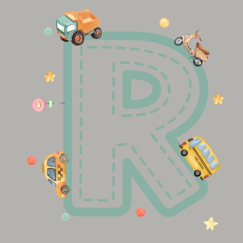 Letter r vehicle - personalized child gift