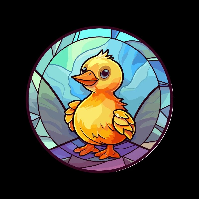 Bébé poussin vitrail coloré dessin animé Kawaii A