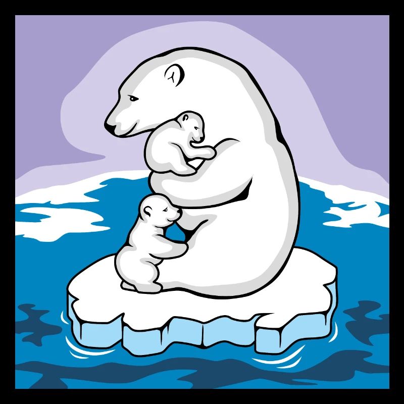 Eisbären-Mama mit ihren beiden Babys auf einer Scholle