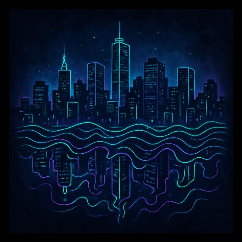 Neon Skyline mit Spiegelung