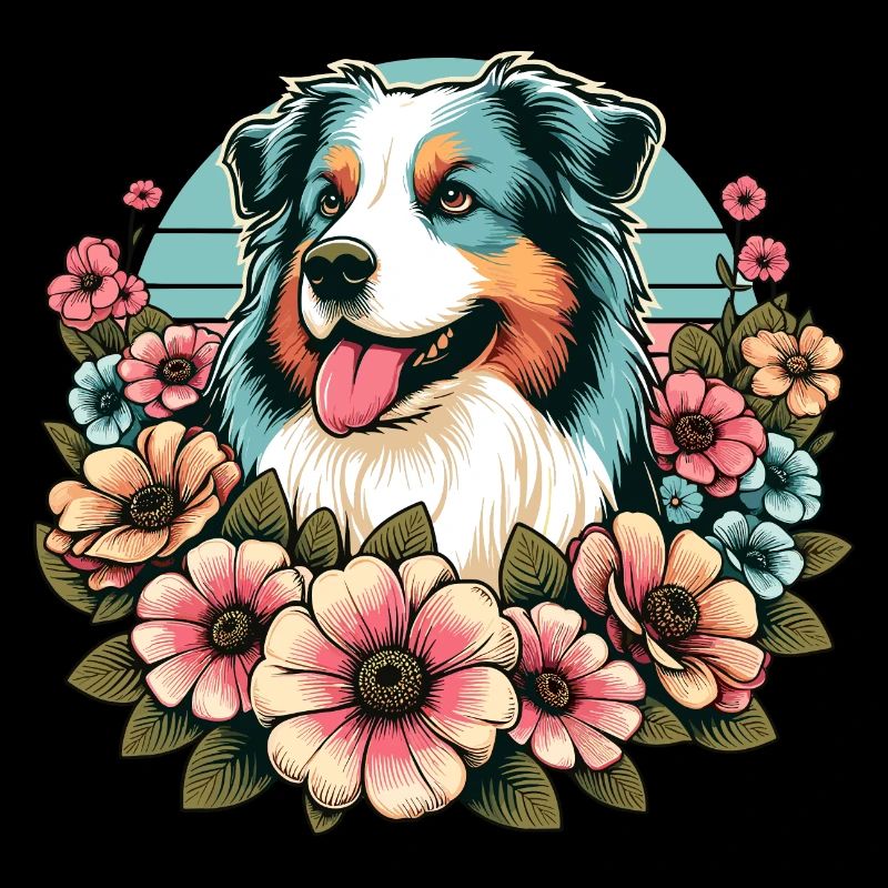 Berger australien bleu merle Pastel rétro fleurs